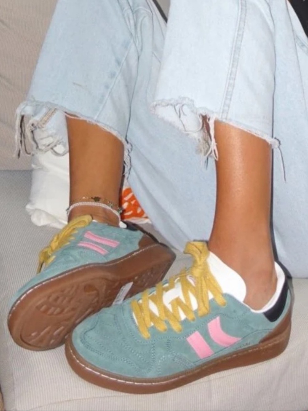 Coolway 7 Sneakers Goal in Green Forest Suede Free People black yellow no box - Picture 6 of 14